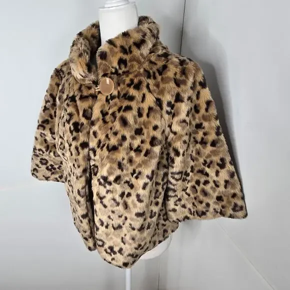 Relativity EUC crop leopard faux fur coat jacket 10 petite brown tan - Picture 17 of 17